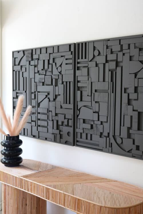 Brutalist Organic Wood Art | Mixed Media in Paintings by Blank Space Studios. Item composed of oak wood in mid century modern or art deco style