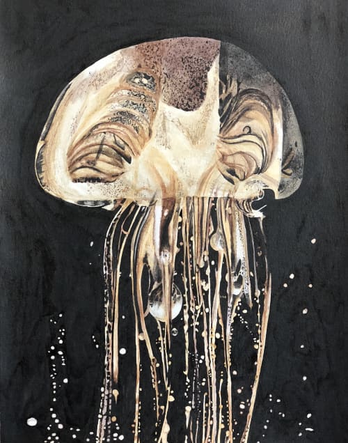 In The Dark Jellyfish - ink drawing | Paintings by Melissa Patel. Item made of paper