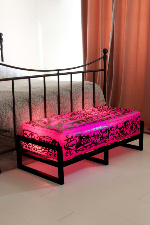 Yomi Luminous Pink Bench "Cocktail Ruka IV" By NEP | Benches & Ottomans by MW Designer Furniture. Item composed of synthetic
