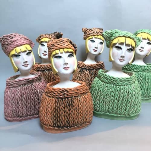 Lady in Knitted Jumper ceramic Sculpture | Sculptures by Jenny Chan. Item composed of ceramic