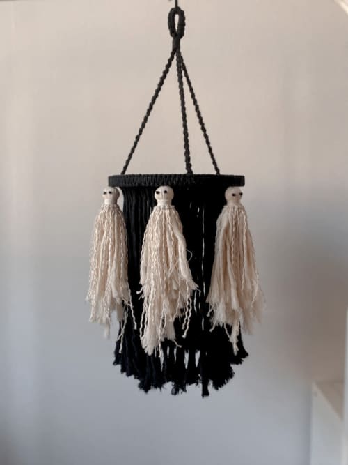 Macrame Ghost Lampshade | Chandeliers by Got A Knot. Item made of cotton