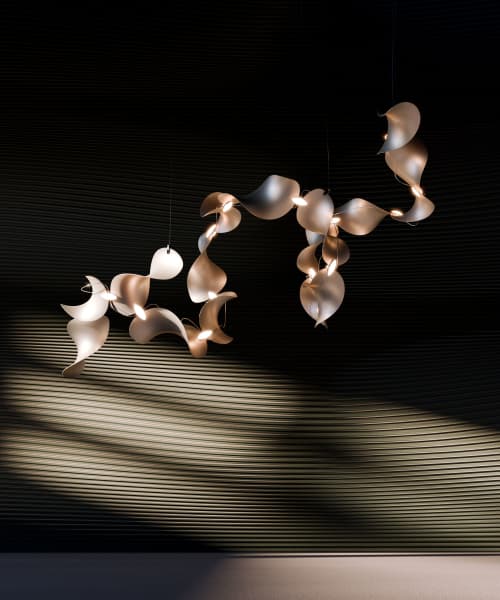 Dune 16 Spiral in Metallic Tones Pendant Light | Chandeliers by MOSS Objects. Item made of metal works with contemporary & japandi style
