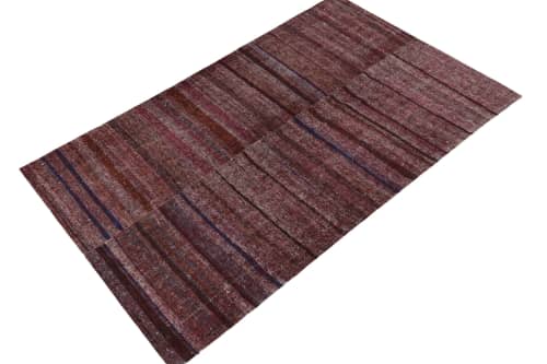 Vintage Paneled Kilim in Purple, Blue and Brown Stripe | Area Rug in Rugs by Rug and Kilim