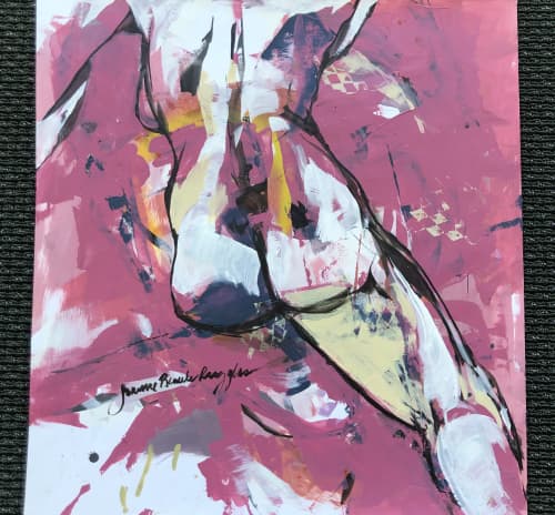 Party Girl | Oil And Acrylic Painting in Paintings by Joanne Beaule Ruggles. Item made of paper works with mid century modern & contemporary style