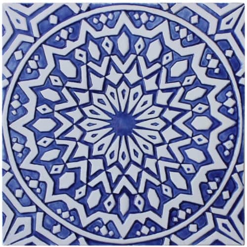 Moroccan bathroom blue and white tile | Tiles by GVEGA. Item composed of ceramic in boho or mediterranean style