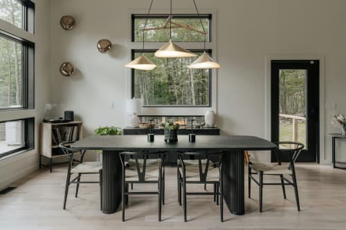 Emily Group of Three brass | Chandeliers by MOSS Objects. Item made of oak wood with brass works with minimalism & mid century modern style