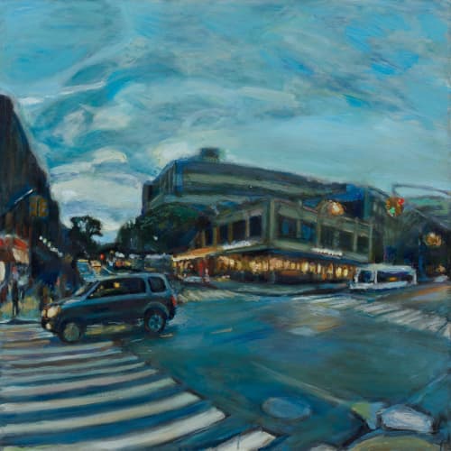 Lincoln Road and Flatbush Brooklyn at Dusk | Oil And Acrylic Painting in Paintings by Noel Hefele. Item composed of canvas & synthetic
