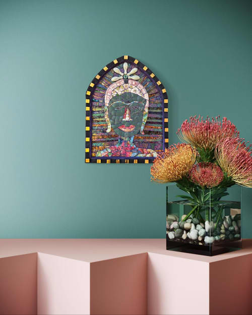 Goddess of Solace | Wall Sculpture in Wall Hangings by Gila Mosaics Studio. Item composed of ceramic and glass in boho or asian style