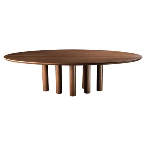 023 Solid Oak Dining Table, Cylinder Bases | Tables by Aeterna Furniture. Item composed of oak wood