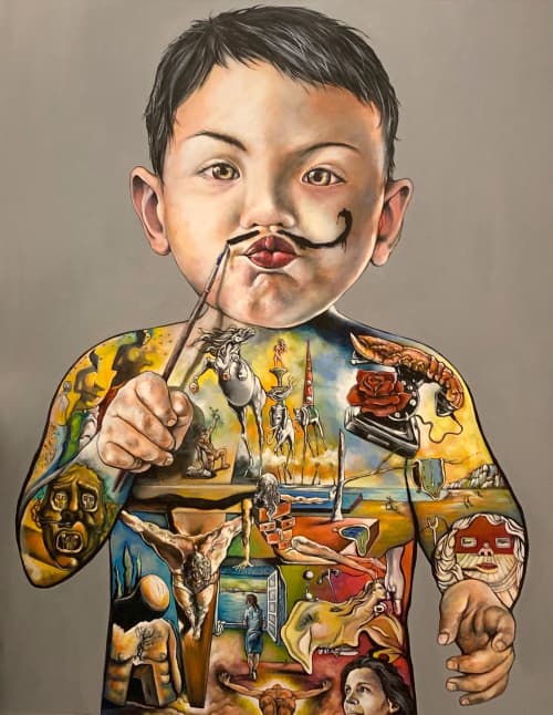 Baby Dali | Oil And Acrylic Painting in Paintings by Anthony Hernandez Art. Item composed of canvas and synthetic