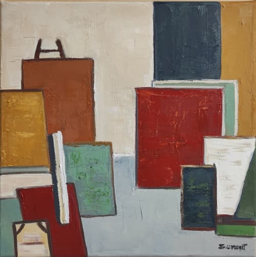 Le coin de l'artiste | Oil And Acrylic Painting in Paintings by Sophie DUMONT.. Item composed of canvas in minimalism or contemporary style