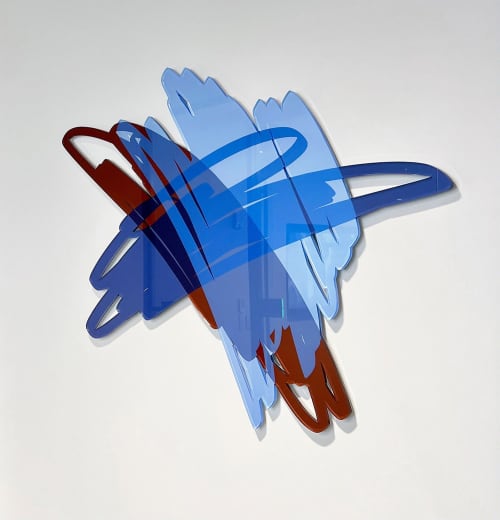 Three Scribbles Horizontal (Blue, Raw Sienna) | Wall Sculpture in Wall Hangings by Ryan Coleman. Item composed of synthetic compatible with contemporary and eclectic & maximalism style