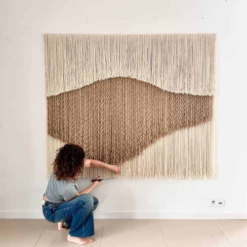 Gaia — Wool and Jute Wall Installation | Tapestry in Wall Hangings by Olivia Fiber Art. Item made of wood with cotton