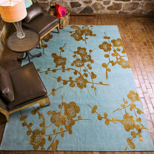 SPRAY (seablue gold) | Area Rug in Rugs by Emma Gardner Design, LLC | Private Residence, Litchfield, CT in Litchfield. Item made of wool & fiber