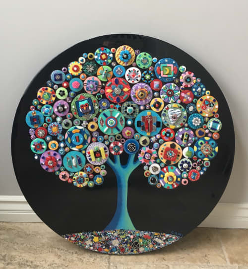 “Color My World” - 30" diameter | Mixed Media by Cami Levin. Item composed of wood and ceramic