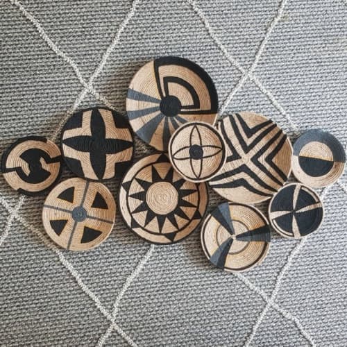 10 pieces Colourful African Wall Plates Decor | Decorative Plate in Decorative Objects by Sarmal Design. Item composed of bamboo and cotton in boho or mid century modern style