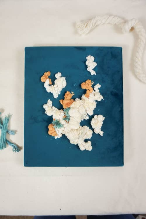 Esmerald and white corals II | Embroidery in Wall Hangings by Mariana Baertl. Item made of canvas works with boho & coastal style