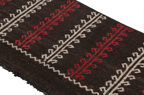 Vintage Kilim Table Runner Rug in Brown w/ Geometric Pattern | Area Rug in Rugs by Rug and Kilim