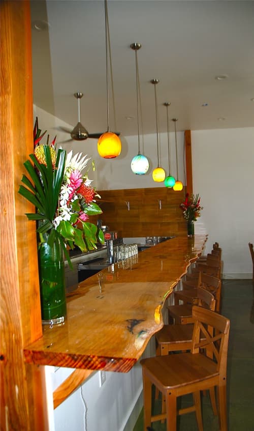 blown glass pendants | Pendants by Rick Strini | Paia Inn in Paia. Item made of glass