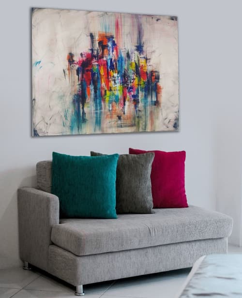 "Colioful Street" | Oil And Acrylic Painting in Paintings by Shirly Maimom Art. Item made of canvas works with contemporary & art deco style