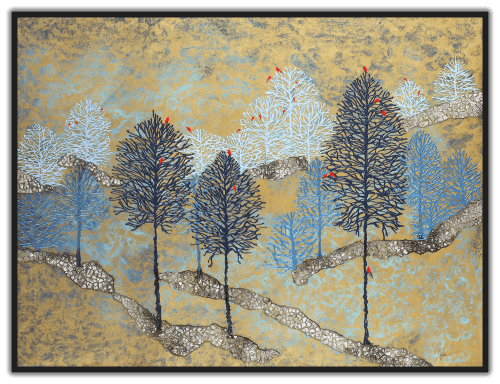 Twenty-Four in the Trees 42"x32" - Mixed Media on Wood Panel | Oil And Acrylic Painting in Paintings by Carolyn Johnson Coastal Art. Item made of wood with synthetic