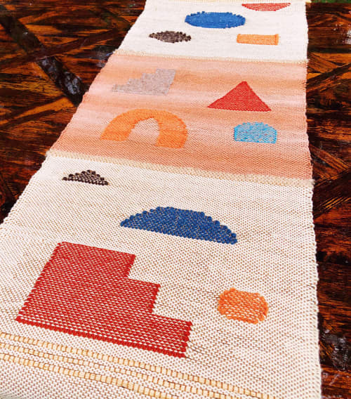 Handwoven Abstract Table Runner | Linens & Bedding by Estudio Zanny | Private Residence - Austin, TX in Austin. Item made of cotton with fiber