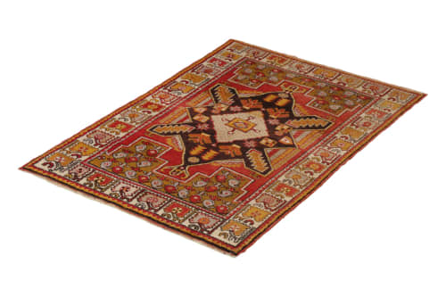 Hand-Knotted Antique Kirsehir Rug in Red Gold Medallion | Area Rug in Rugs by Rug and Kilim