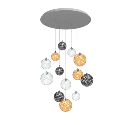 Napa Glass Globe Mix 13 Pendants Chandelier in Color Glass | Pendants by Galilee Lighting. Item composed of metal and glass in modern style