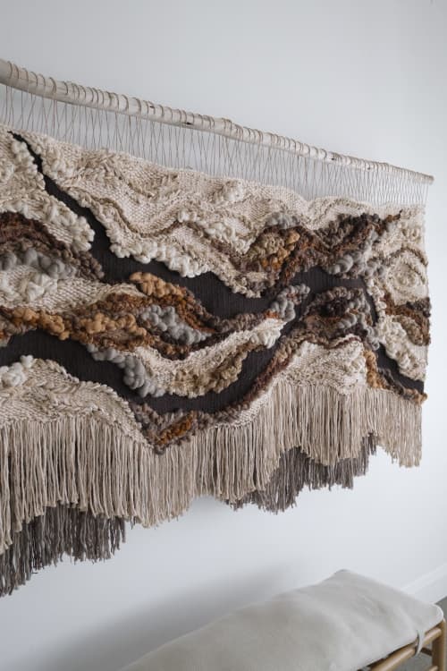 Handwoven Fiber Art Tapestry, "Songline for Pretziada | Wall Hangings by Rebecca Whitaker Art. Item composed of cotton and fiber in boho or minimalism style