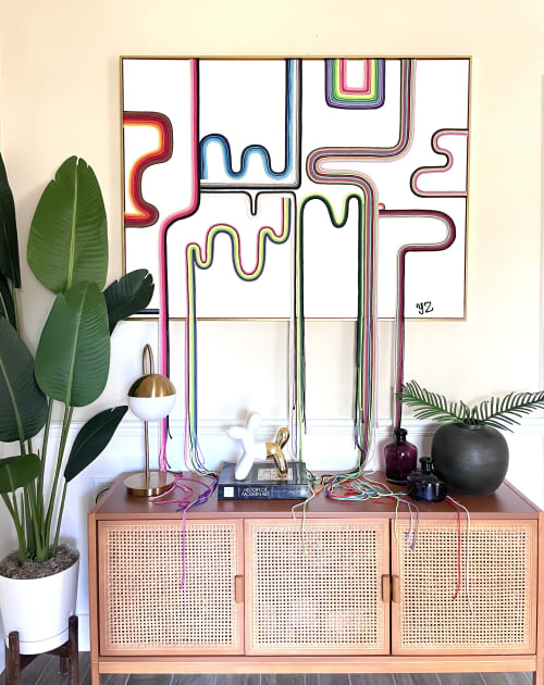 Mid Century Modern fiber frame | Wall Sculpture in Wall Hangings by HILO Fiber Art. Item made of canvas & fiber