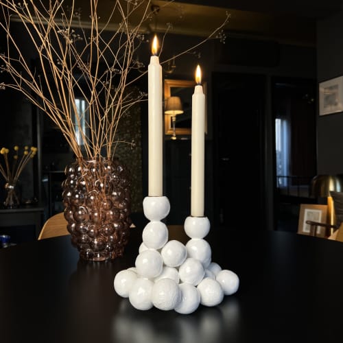 Arty White Candleholder "Textures Pearls" for 2 Candles Sphe | Candle Holder in Decorative Objects by IRENA TONE. Item compatible with minimalism and eclectic & maximalism style