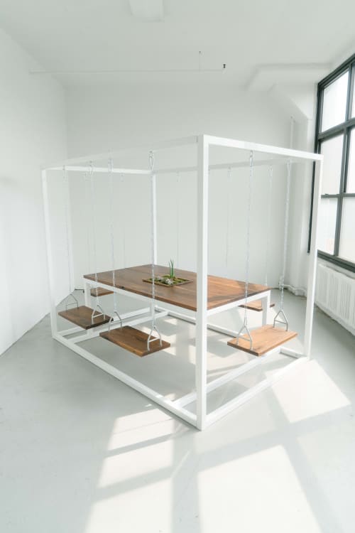 White 6-Seater SwingTable Walnut | Picnic Table in Tables by SwingTables | San Francisco in San Francisco. Item composed of walnut and steel