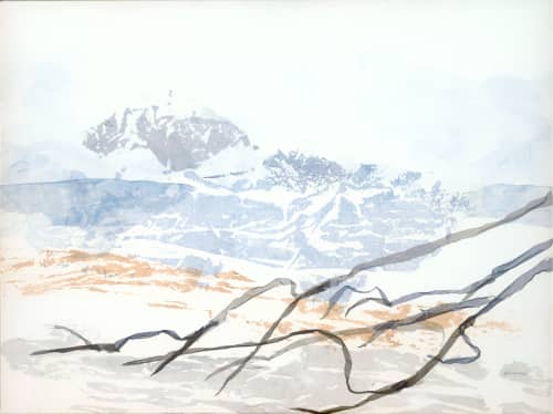 Pre-Wanabi Mountain in Washi | Oil And Acrylic Painting in Paintings by Jan Sullivan Fowler. Item made of paper with synthetic