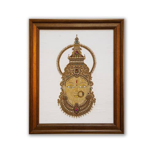 India Artwork of Hindu God Mahalakshmi Wall Art | Ornament in Decorative Objects by MagicSimSim. Item made of fabric works with art deco style