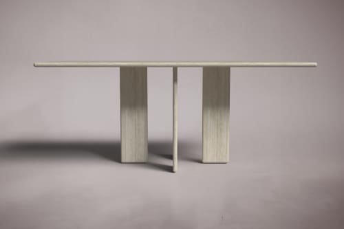 Luna Rectangular Travertine Dining Table | Tables by HamamDecor LLC. Item composed of marble compatible with mediterranean and modern style