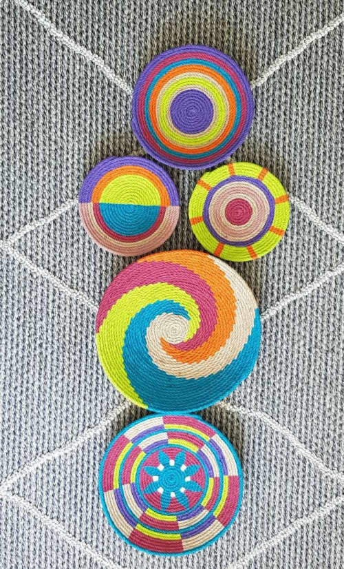 Set of 5 Woven Basket Wall Decor | Ornament in Decorative Objects by Sarmal Design. Item made of cotton with synthetic works with boho & contemporary style