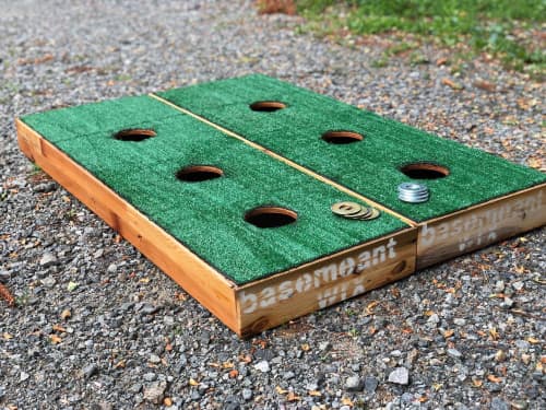 Washer Toss Lawn Game | Rack in Storage by Basemeant WRX. Item made of wood