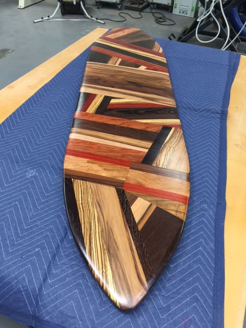 Exotic Surfboard Wood Art | Ornament in Decorative Objects by Wooden Imagination. Item composed of wood in contemporary or coastal style