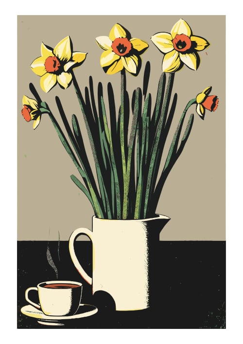 Daffodils and milk jug | Prints in Paintings by Paul Manwaring Fine Art Prints. Item composed of paper in contemporary or modern style