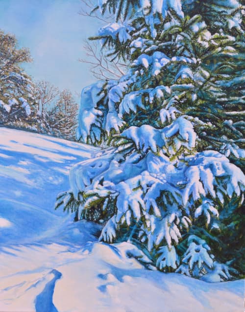 Walk On A Wintery Day 2020 | Oil And Acrylic Painting in Paintings by Murals By Marg. Item composed of canvas & synthetic