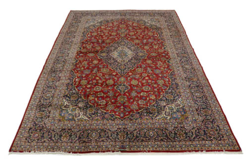 Semi Antique Red 10' x 14' 5" Traditional Kashan Persian Rug | Area Rug in Rugs by Magic Rugs. Item composed of wool