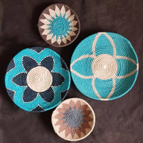 Set of 4 Bohemian Baskets Wall Decor | Decorative Plate in Decorative Objects by Sarmal Design. Item composed of bamboo and cotton in boho or contemporary style