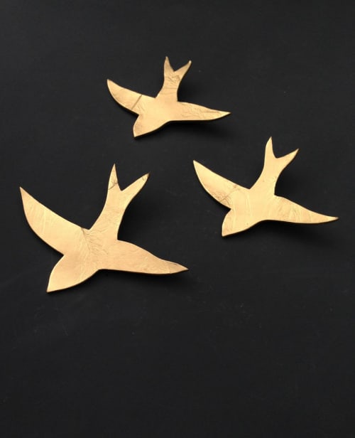 We Fly Together - Set Of 3 Gold | Wall Sculpture in Wall Hangings by Elizabeth Prince Ceramics. Item made of stoneware works with minimalism & japandi style