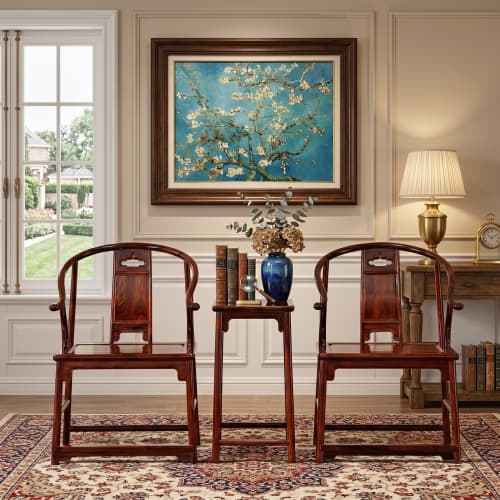 Legacy Ellsworth Ming Begonia Openwork Horseshoe Armchair I | Chairs by Dynasty Artisan. Item composed of wood compatible with contemporary and eclectic & maximalism style