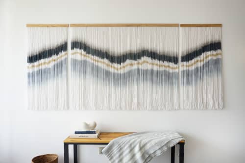 Three Part fiber art wall hanging | Wall Hangings by WOOL + ROPE. Item composed of oak wood and wool in contemporary or modern style