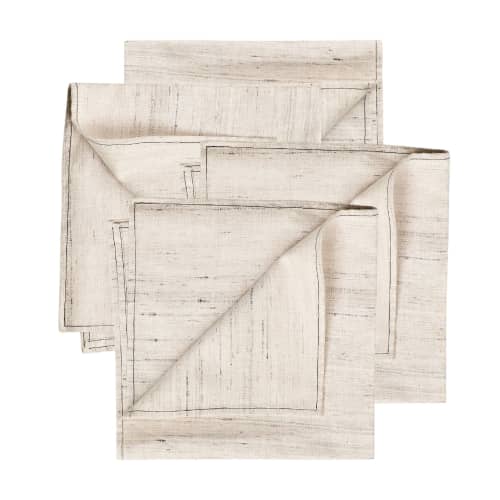 Kora Off White Peace Silk Handloom Napkin ( Set of 4 ) | Linens & Bedding by Studio Variously