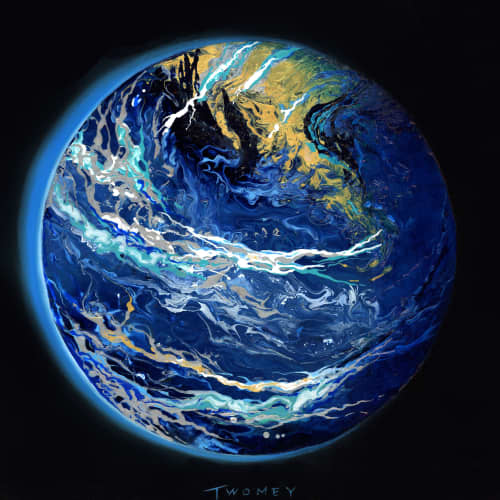 Blue Marble Earth No. 5 | Oil And Acrylic Painting in Paintings by Catherine Twomey | Emporium Center / Arts & Culture Alliance in Knoxville. Item made of synthetic