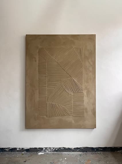 Taupe Monochrome Texture Art Panel | Mixed Media by Elsa Jeandedieu Studio. Item made of birch wood works with minimalism & contemporary style