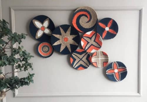 Set Of 9 Baskets Wall Decor | Decorative Plate in Decorative Objects by Sarmal Design. Item made of bamboo with cotton works with boho & contemporary style