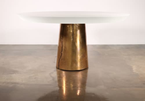 Cast Bronze Pedestal Dining Table by Costantini, Beninx | Tables by Costantini Design. Item made of wood & bronze compatible with contemporary and modern style